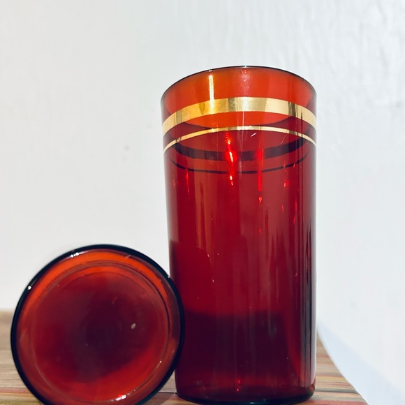 Set Of 6 Vintage Ruby Red With Gold Trim Drinking Glasses/ Vintage Glassware - Picture 5 of 14